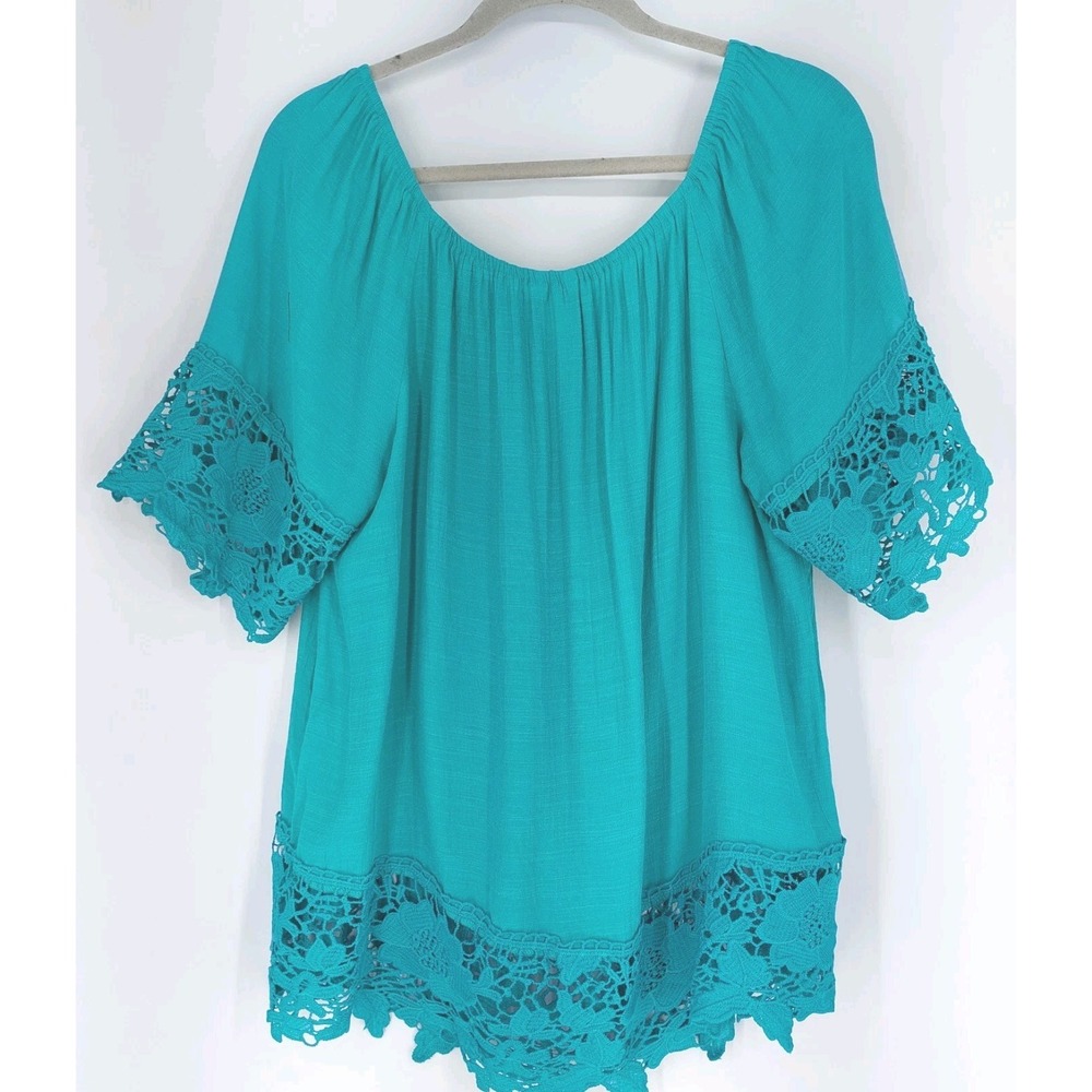 Cato Round Stretch Neck Teal Lace Blouse 3/4 Sleeves Womens Size XL Top‎ - Picture 6 of 6